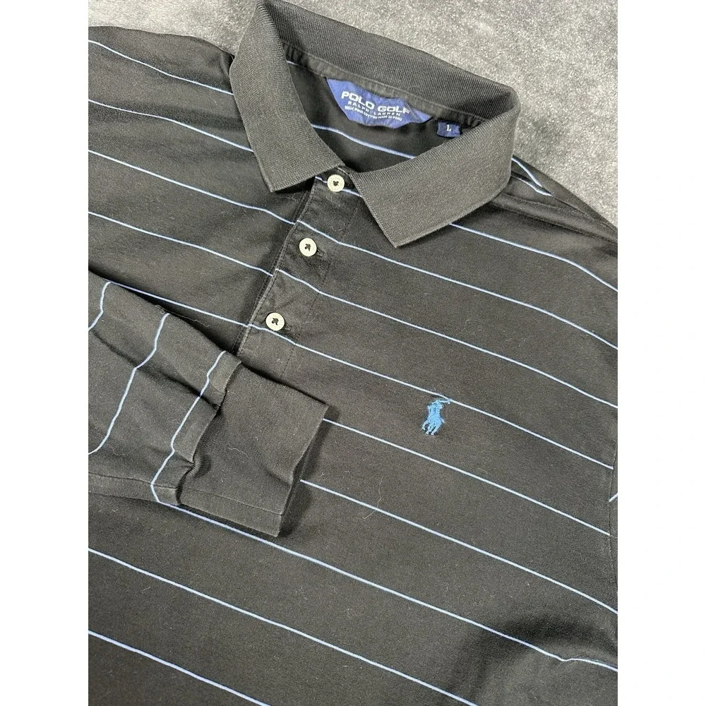 Polo Golf Ralph Lauren Men' s LARGE Polo Pima Cotton‎ Long Sleeve Stripe Shirt
